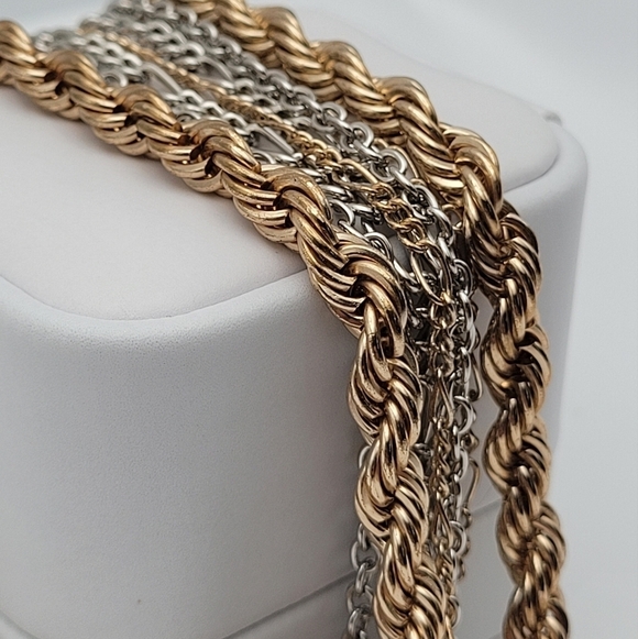✨2/$10✨ Multichain Necklace Silver Gold Figaro Rope Twisted - Picture 5 of 8